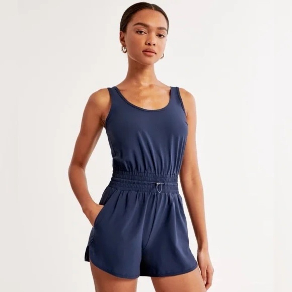 Abercrombie & Fitch Cinch Waist Blue Short Romper XL Lounge Gorpcore Te nnisPrep